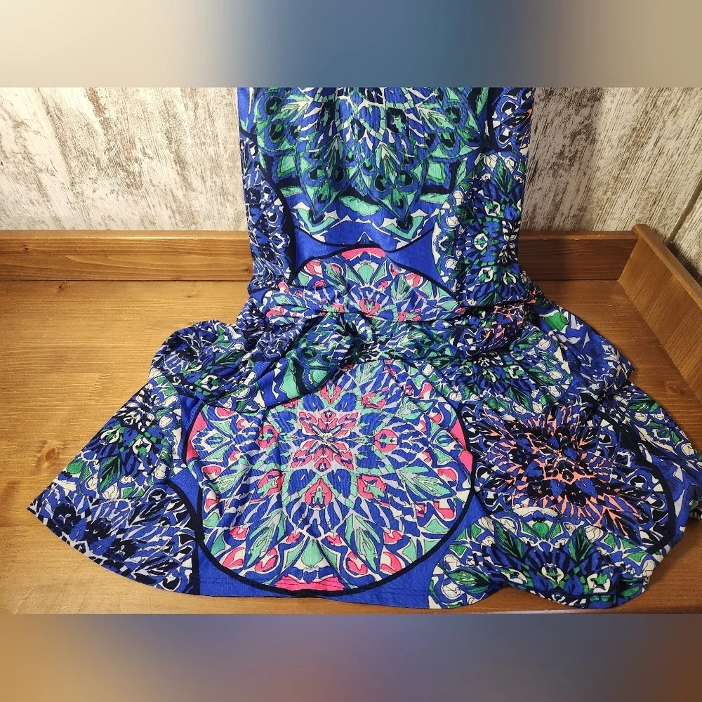 Vibrant Patterned Maxi Dress in Blue and Green